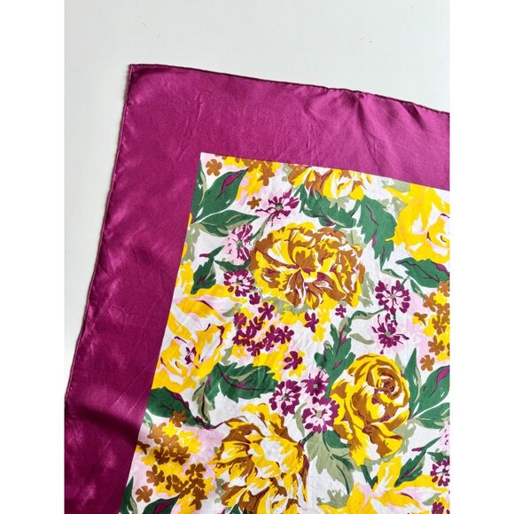 Vintage Unbranded Purple Yellow Rose Floral Silk Habotai 33" x 33" Square Scarf - Picture 3 of 16